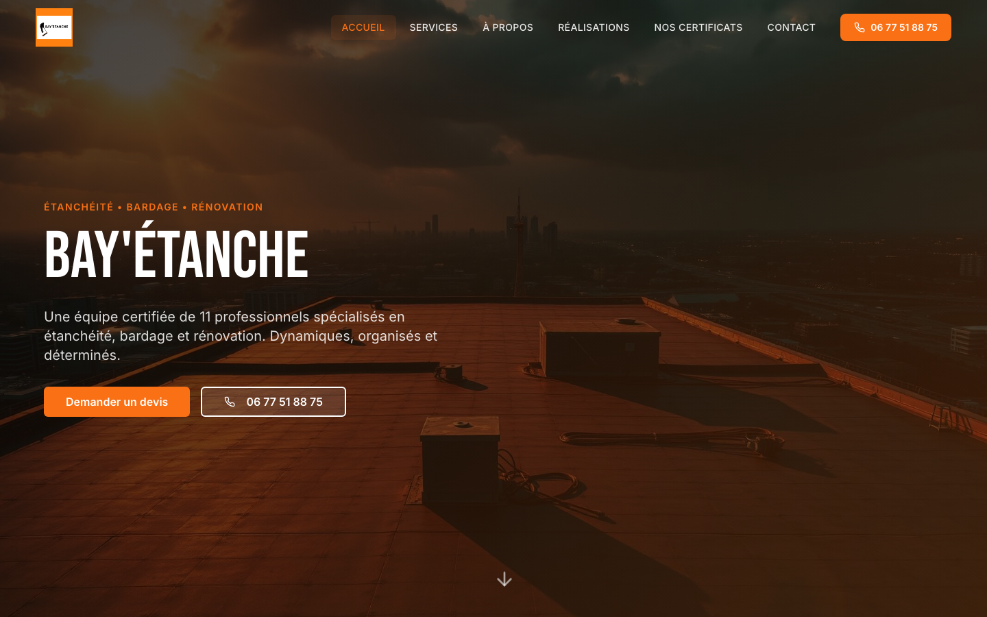 Page d'accueil du site de Bay’Étanche