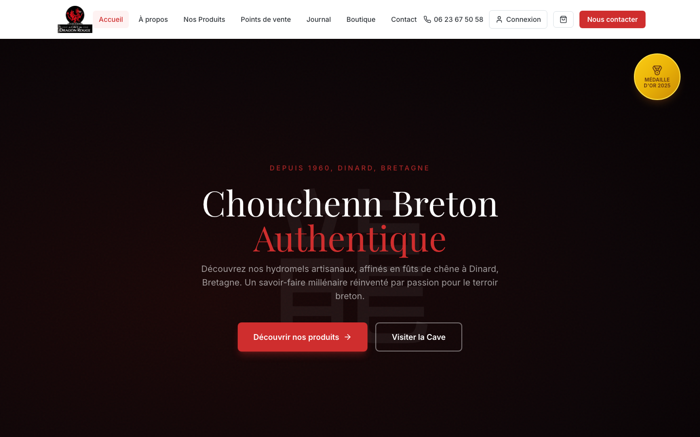 Page d'accueil du site de La Cave du Dragon Rouge