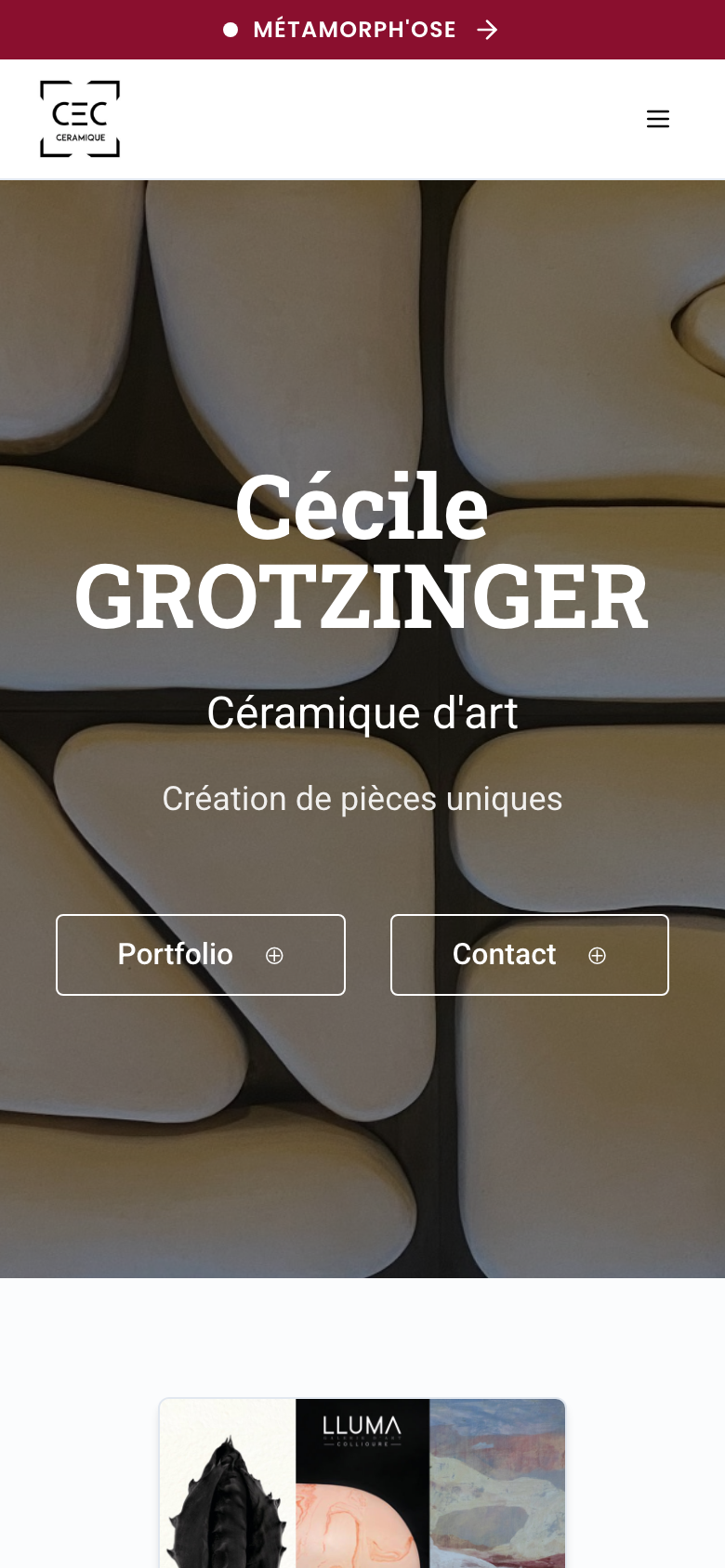 Page d'accueil du site de CEC Céramique sur mobile
