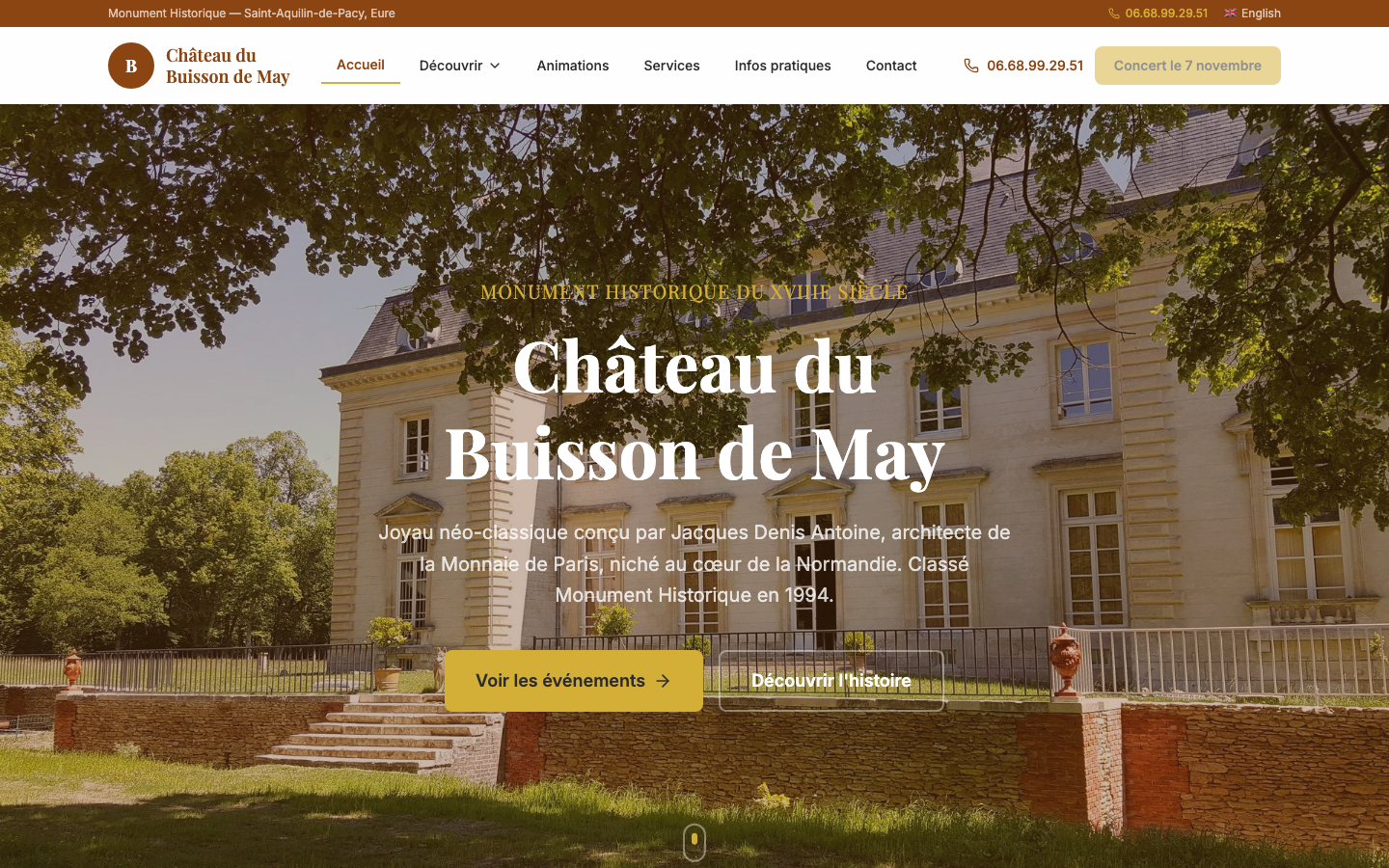 Page d'accueil du site de Château du Buisson de May