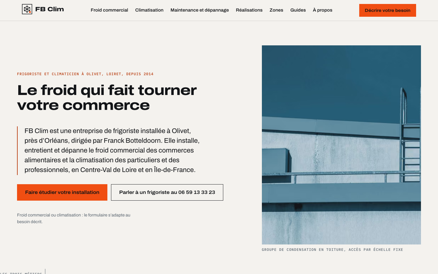 Page d'accueil du site de FB Clim