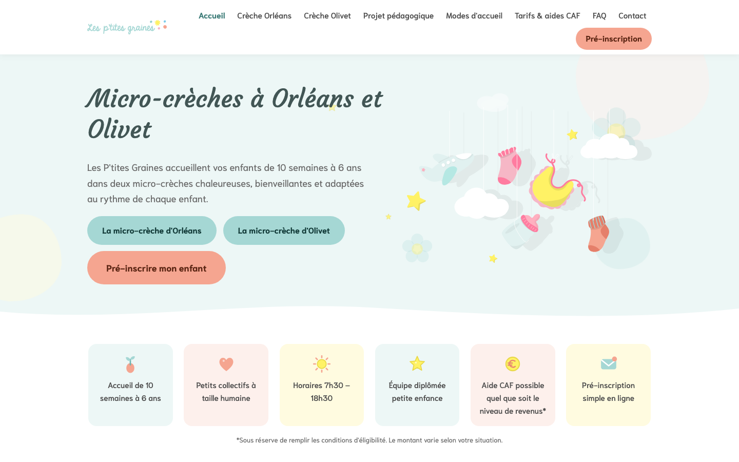 Page d'accueil du site de Les P’tites Graines sur ordinateur