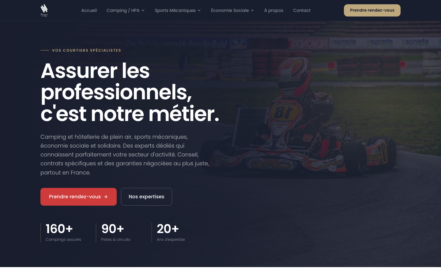 Page d'accueil refaite de Quatuor Courtage, courtier en assurances pour professionnels