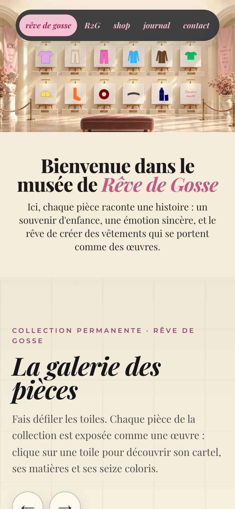 Page d'accueil du site de Rêve de Gosse sur mobile